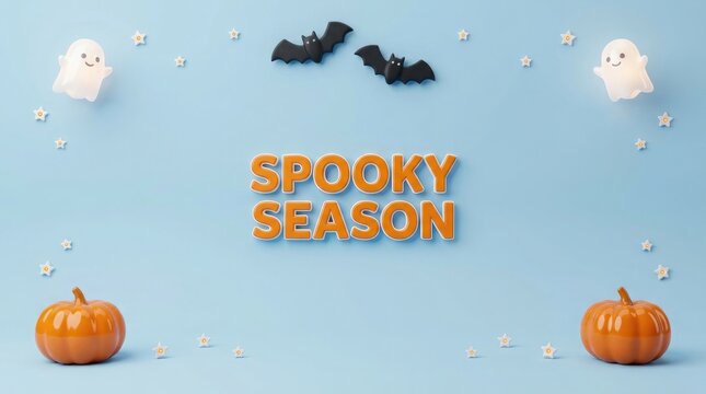 Spooky season halloween pumpkins and bats illustration