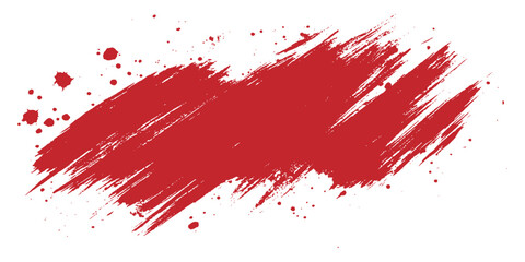 Abstract red grunge paint brush stroke with ink splatters and drops background vector illustration. © Design House