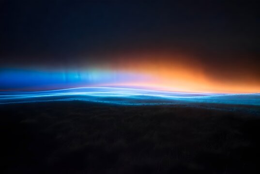 Futuristic fintech environment as the primary subject, an expansive field illuminated by waves of ow