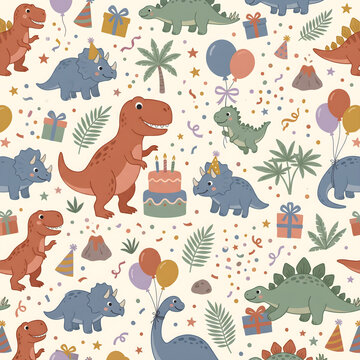 Cute Dino Birthday Party Pattern