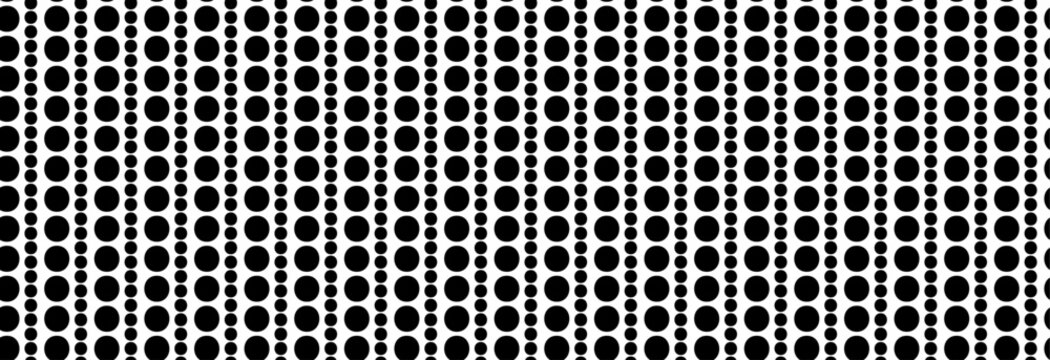 Polkadot seamless pattern with white dots on black background, classic simple round polka texture for wallpaper, fabric and wrapping paper