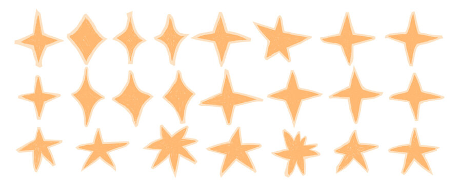 Simple star sticker collection Playful chalk sketch stars with rough brush texture and organic shapes