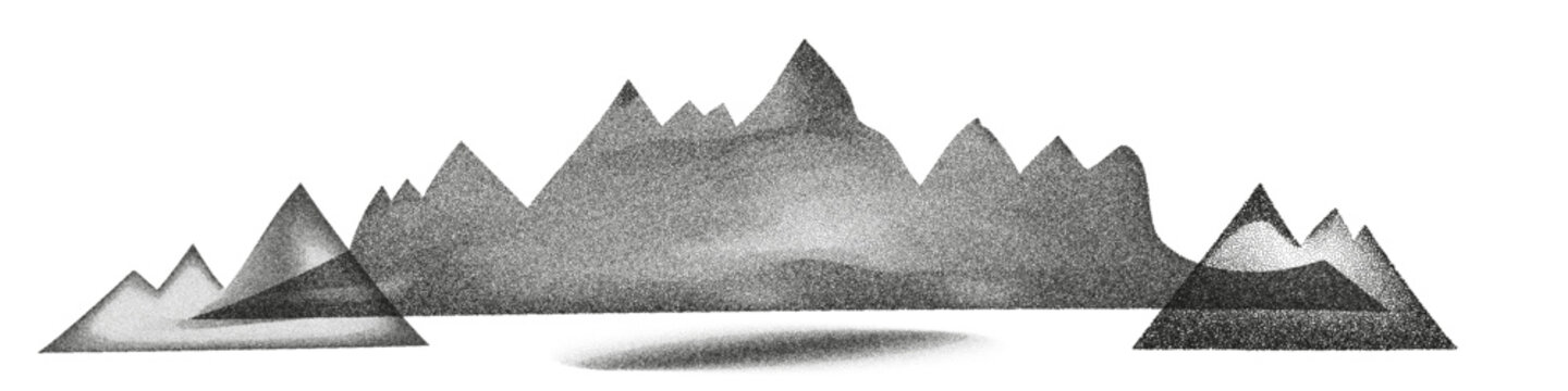 Grain mountains Noise stippled mountain range ridges terrain texture landscape vector illustration set Monochrome stipple effect