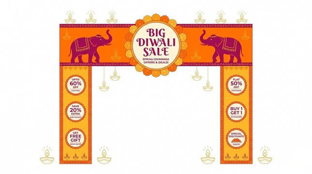 Happy Diwali Dhanteras Great Indian festival Sale Gate entrance arch Advertisement design vector illustration