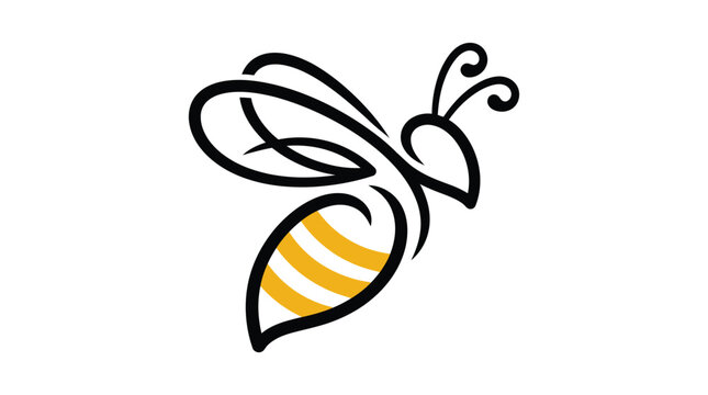 Minimalist honey bee vector illustration showing simple black outline shapes with bright yellow striped abdominal details