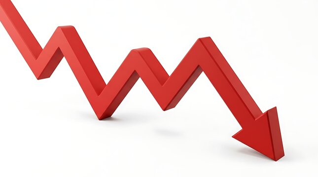Red line graph showing steep downward trend against white background for decline concept.