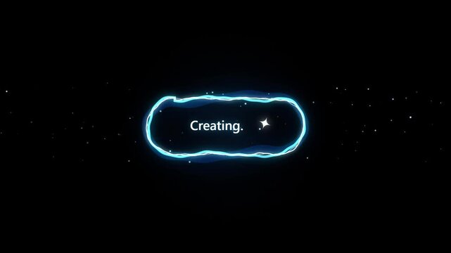 Loading screen animation with a glowing blue energy border and the word creating centered on a dark starry space background