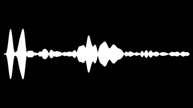 4K futuristic sound waveform visualizer with white animated frequency bars, rhythmic audio spectrum, digital equalizer signal and music wave motion graphics on black screen background.