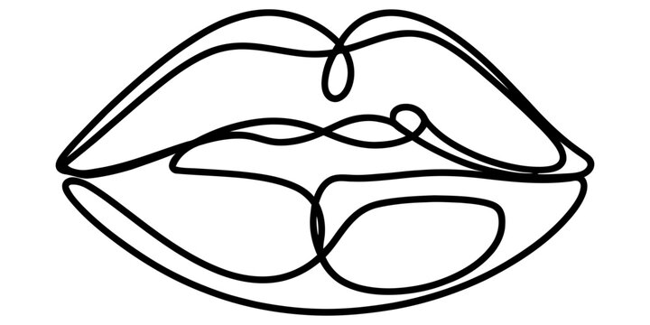 Female lips line art illustration featuring single continuous stroke feminine beauty symbol for fashion makeup cosmetics brand logo design and artistic posters.
