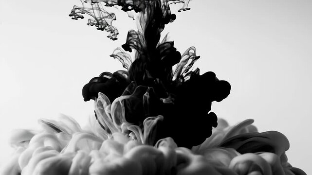 Dynamic liquid collision and splatter in midair against light background with liquid pouring splashing splashing slow motion video dark liquid volumetric lighting gravity defying