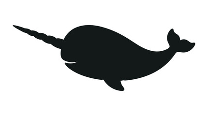 Narwhal whale with long tusk is depicted as a black silhouette © Lal