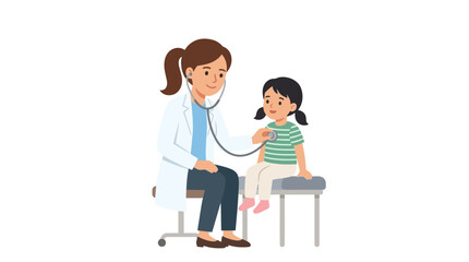 Fototapeta premium Female Doctor Examining Young Girl Patient With Stethoscope Illustration
