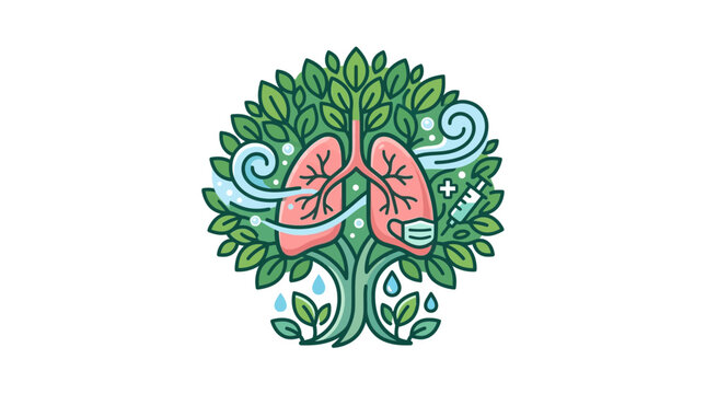 Human lungs inside a tree icon with medical elements