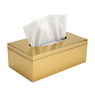 Gold rectangular tissue box mockup isolated on transparent background item.