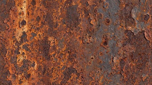 industrial texture design, weathered rust metal sheet features deep umber and muted charcoal tones