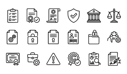 Fototapeta premium Compliance Legal Regulation Audit and Corporate Governance Line Vector Icons