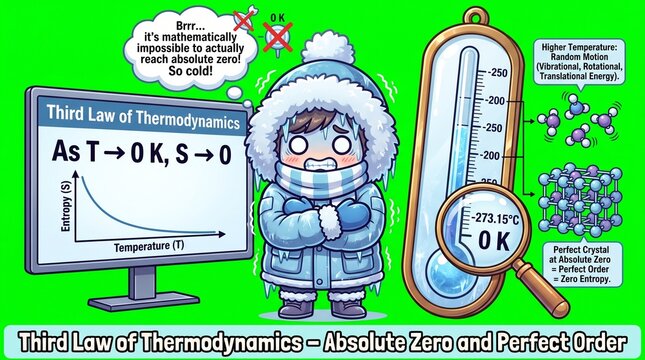 Third Law of Thermodynamics and Absolute Zero Physics Concept Illustration