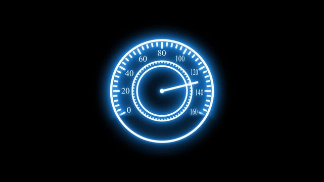 Glowing speedometer or gauge icon on a black background animation