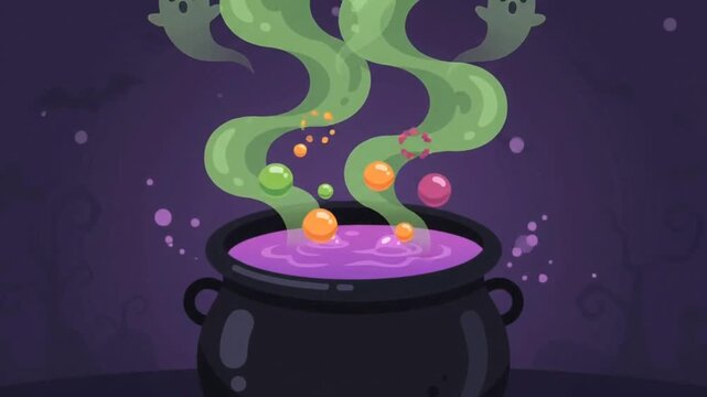 Animation spooky Halloween Magic Potion with Cute Ghosts, 4K video