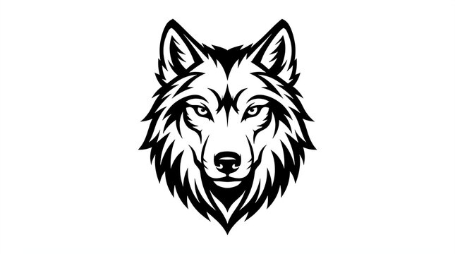 A black and white illustration of a wolf's head with a fierce expression