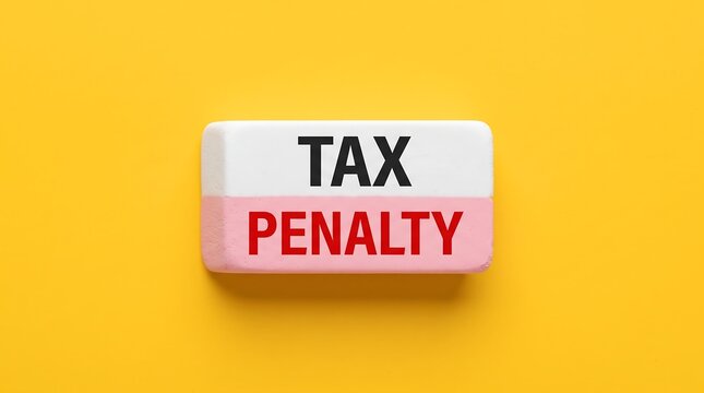 Tax penalty text on white and pink block, financial fine concept on yellow background, IRS audit and debt notification