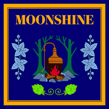 vector, vector graphics, moonshine, corn, berries, maize, label, sticker, blueberry, oak, wormwood, mint, wild berry, rowan, juniper, alcoholic beverages, bourbon, spirits, alcoholic products
