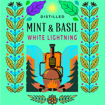 vector, vector graphics, moonshine, corn, berries, maize, label, sticker, blueberry, oak, wormwood, mint, wild berry, rowan, juniper, alcoholic beverages, bourbon, spirits, alcoholic products