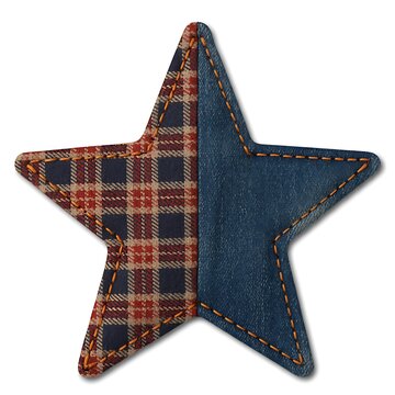Star shape patch with plaid fabric and black leather texture