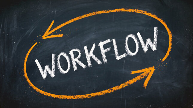 Workflow Concept Hand Drawn with Orange Circular Arrows on Chalkboard