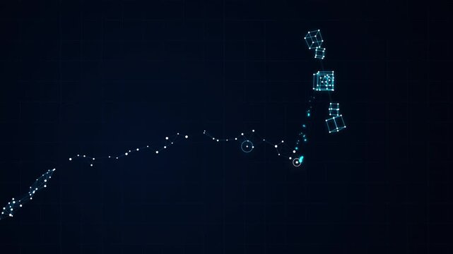 Seamless looping video of digital information flow and geometric data clusters. Artificial intelligence and machine learning concept background.