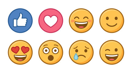 Naklejka premium Set of colorful social media reaction emojis and emoticons with emoticon reaction expression collection
