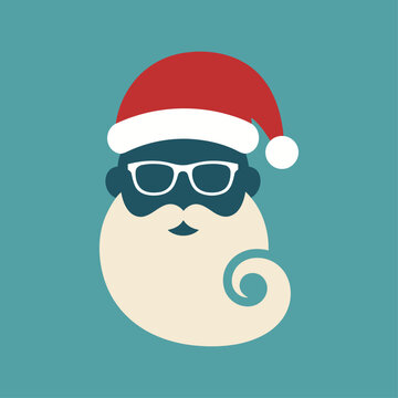Hipster santa claus icon with glasses and curly beard