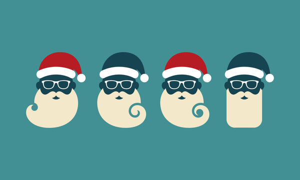 Set of four hipster santa claus icons with different beard styles