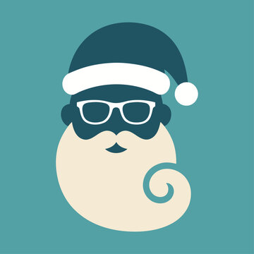 Minimalist santa claus icon with glasses and curly beard