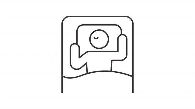 Animated sleeper in cozy bed outline icon. Healthy sleep hygiene routine animation. Nightly wellness habit. Essential deep sleep recovery. Flat line motion graphic loop on transparent white