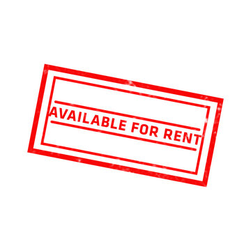 A red rubber stamp with the text available for rent inside a rectangular frame on a solid black background, for real estate signs isolated on a transparent background
