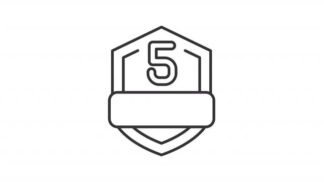 Animated 5 year warranty outline icon. Premium protection program animation. Product longevity. Certified quality badge. Anniversary celebration. Flat line motion graphic loop on transparent white
