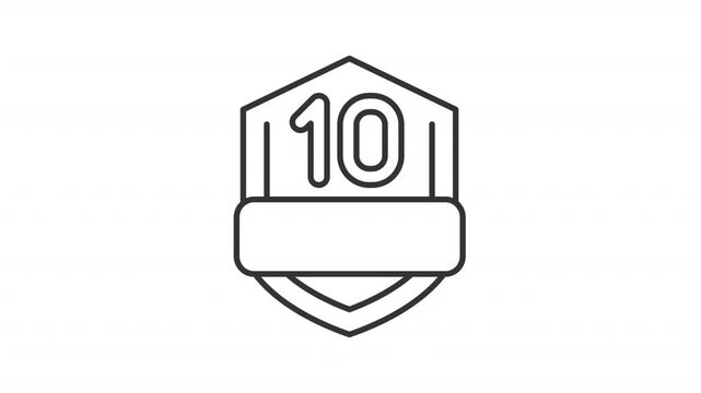 Animated 10 years logo outline icon. Decade anniversary celebration badge animation. Corporate milestone achievement award. Longevity emblem. Flat line motion graphic loop on transparent white