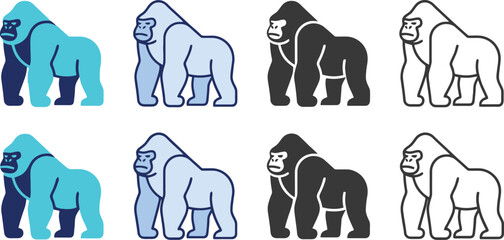 Minimalist Gorilla Silhouette and Line Art Icon Set Vector for Wildlife Branding, Animal Logos & Conservation Graphic Design (EPS) © Nosheen