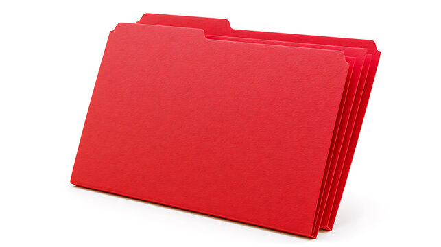 A stack of red file folders rests against a white background