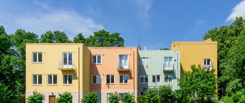 Oslo funkis buildings showing pastel colors and flat roofs
