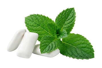 Fresh Mint Leaves with White Peppermint Chewing Gum Pellets © Khalilur