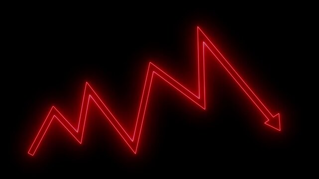 Glowing neon zigzag arrow background rising then dipping animation