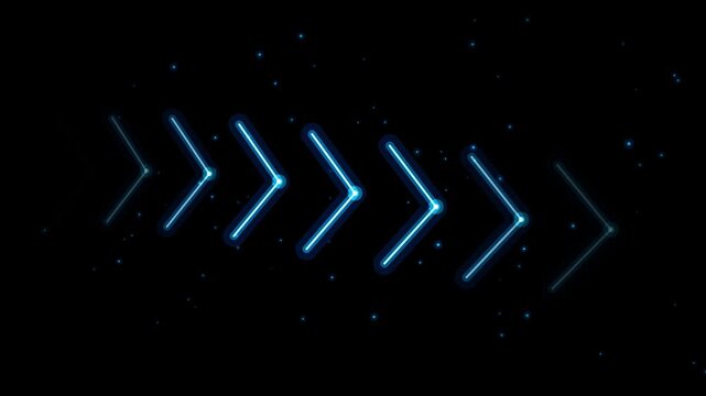 Seamless looping video of futuristic neon pointer signs moving right. Corporate success, next step, and digital user interface loading animation.
