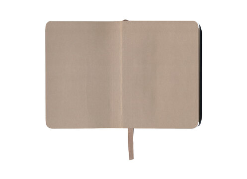 Open Beige Blank Notebook with Rounded Corners and Ribbon Bookmark on a transparent background