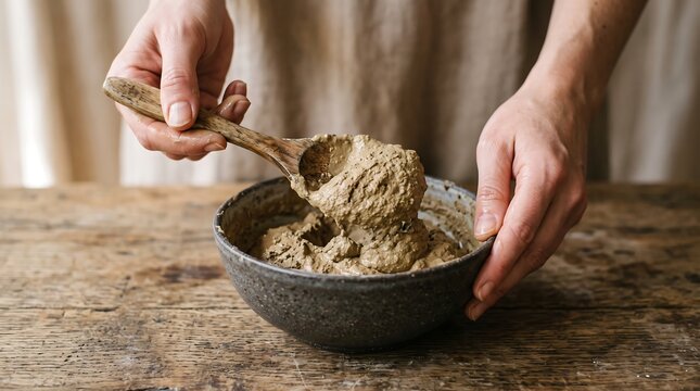 Hands scooping clay for natural skincare ritual storytelling