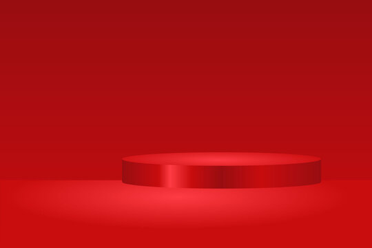Red cylinder pedestal platform stage podium for product display