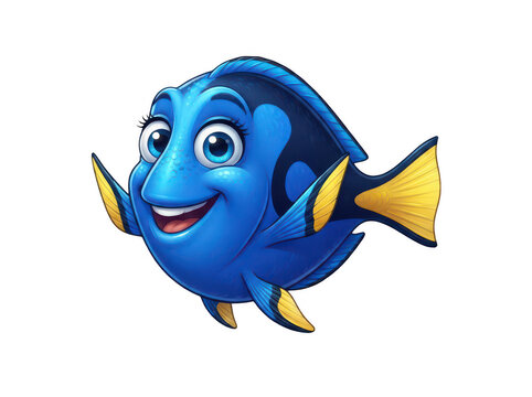 Cute smiling blue tang fish with yellow tail tropical fish wildlife