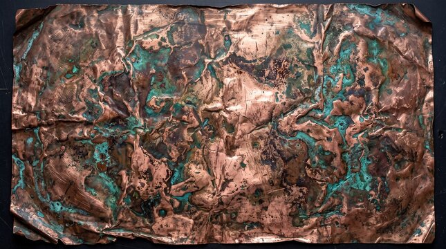 Weathered Crumpled Copper Sheet with Green Patina Texture