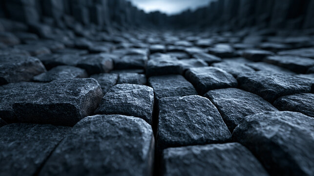 Dark Cobblestone Road Surface with Low Perspective